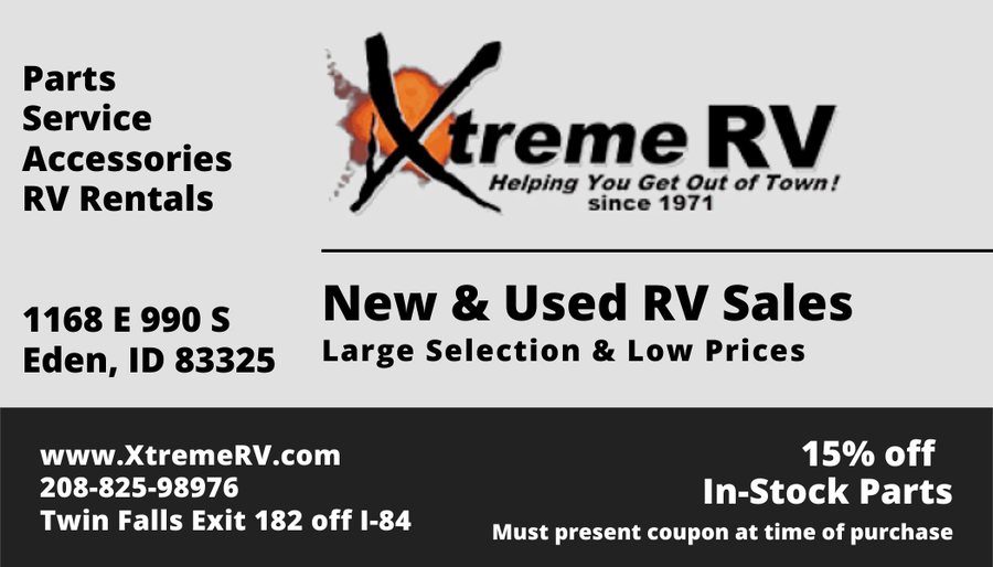 Xtreme RV ad: new and used RV sales, parts and service, 15 percent off in-stock parts