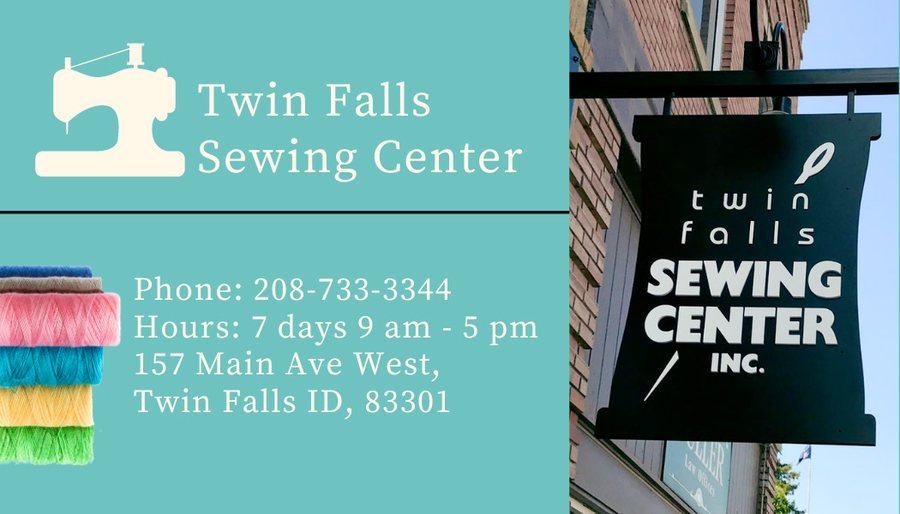 Twin Falls Sewing Center ad with hours and address