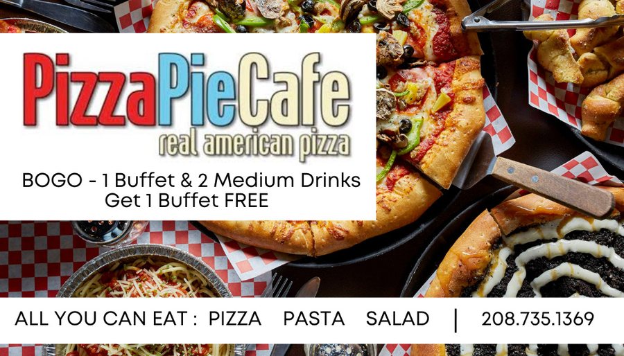 Pizza Pie Cafe ad: buy one buffet and two drinks, get one buffet free