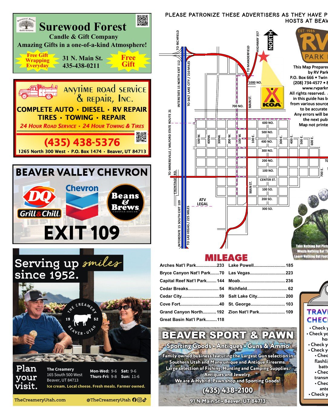 Beaver KOA Journey guide, inside left page