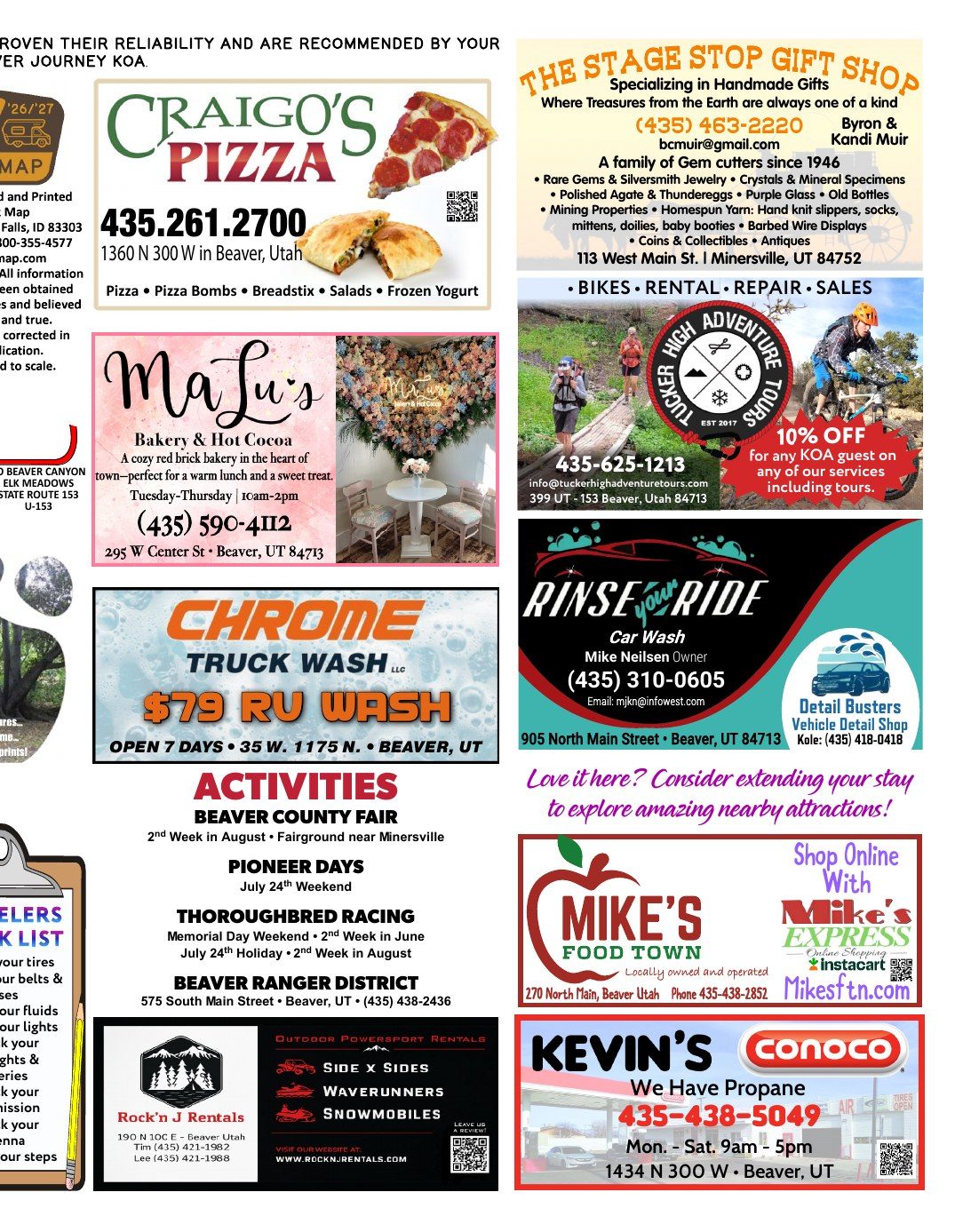 Beaver KOA Journey guide, inside right page
