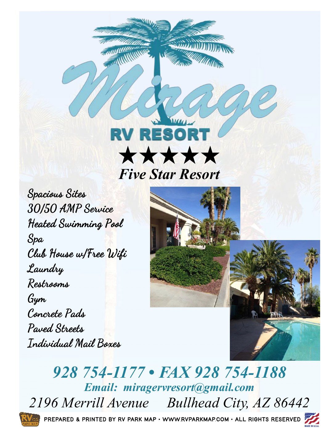 Mirage RV Resort guide cover, Bullhead City, Arizona