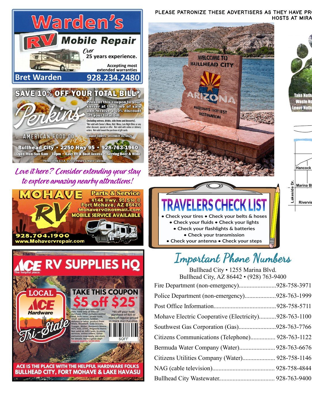 Mirage RV Resort guide, inside left page