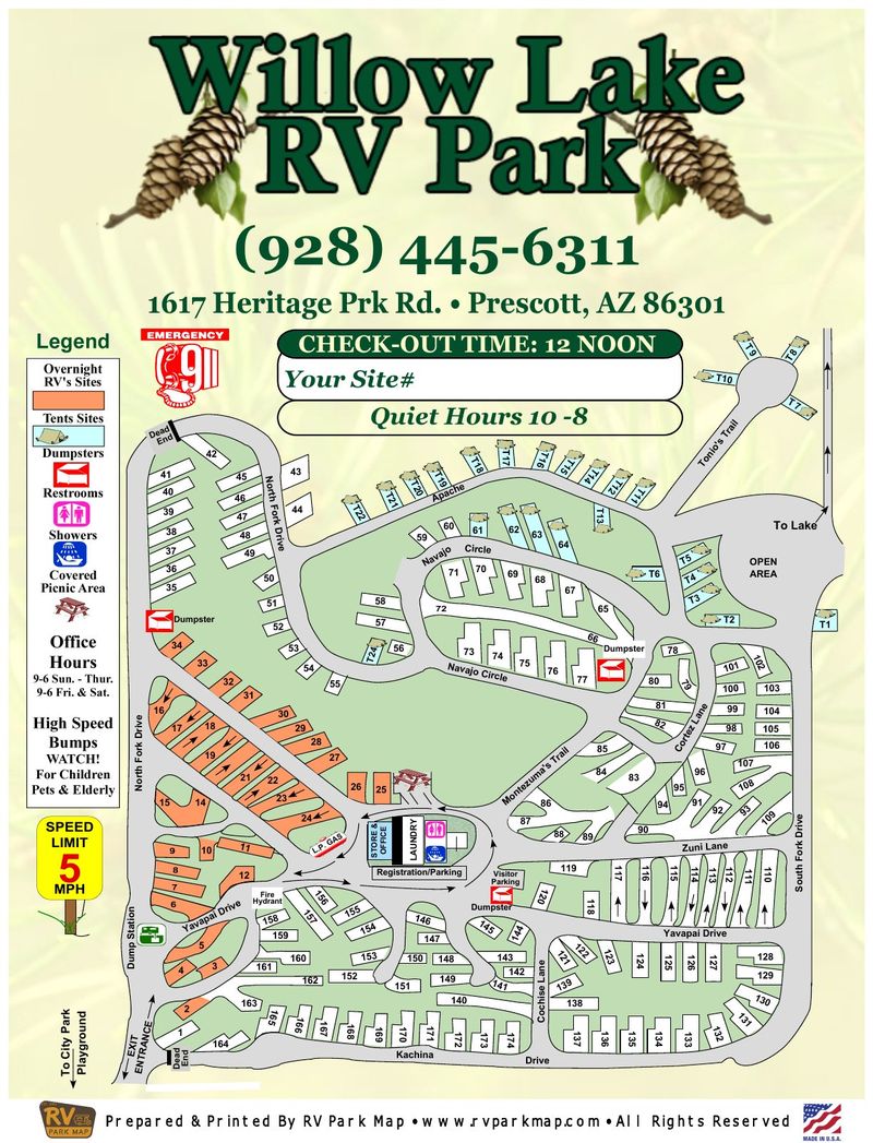 Willow Lake RV Park map in Prescott, Arizona