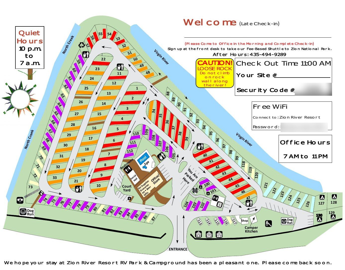 Zion River Resort RV park map, unfolded